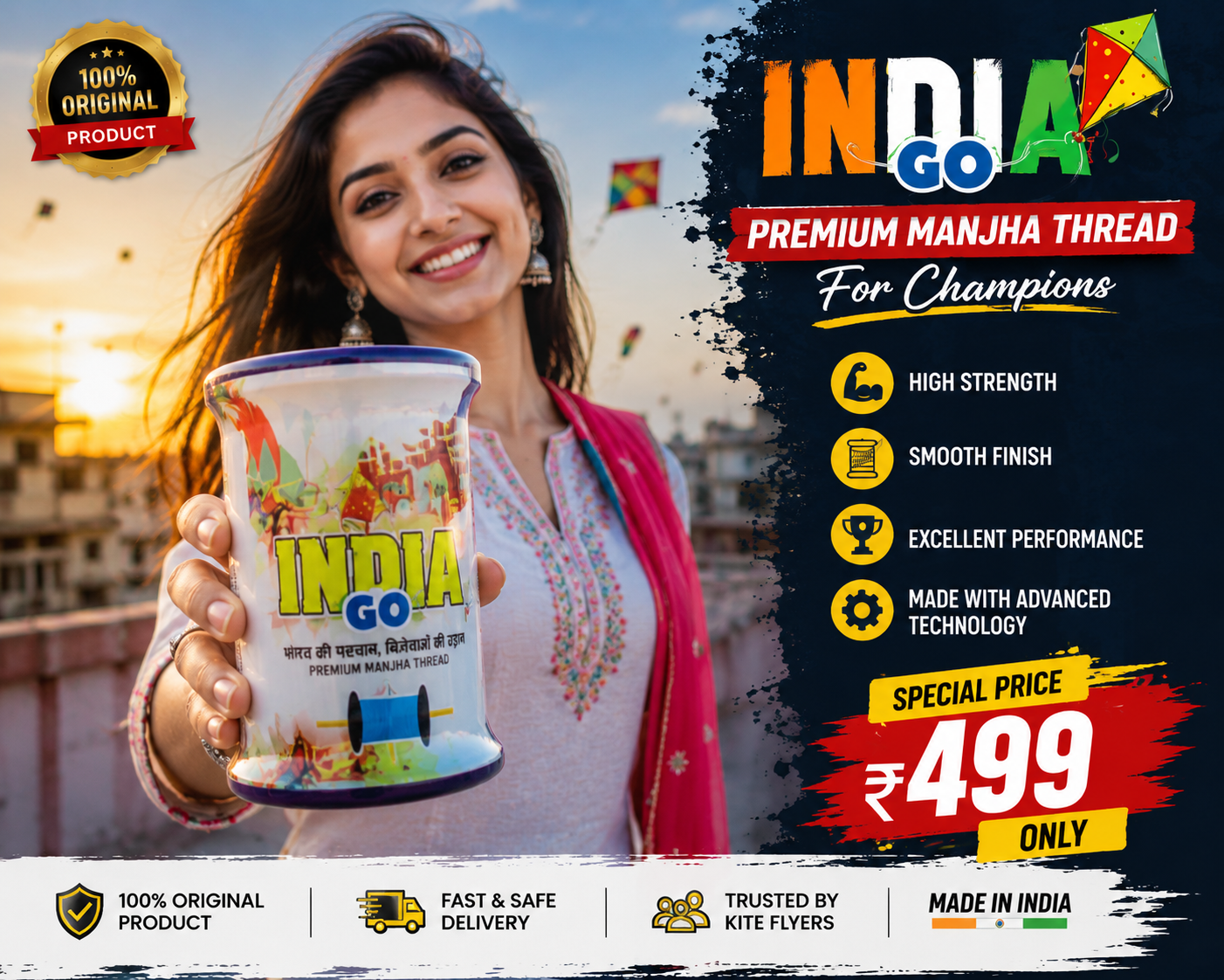India Go Premium Manjha Thread Roll